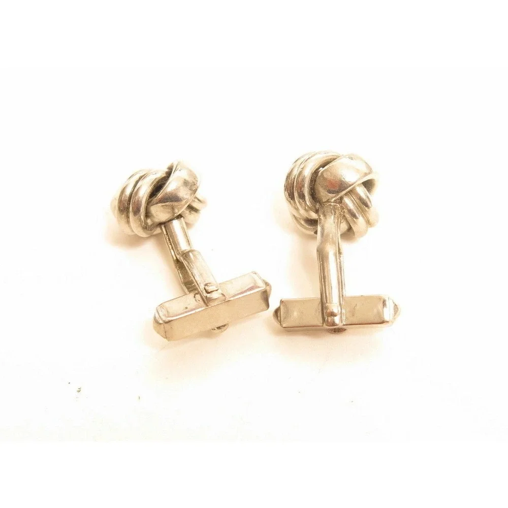 Vintage Signed SWANK Love Knot Design Classic Silver‎ Cufflinks*Formal Men's